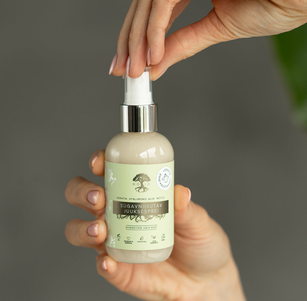 HOIA homespa Giliai drėkinantis plaukų purškiklis su hialuronu, dilgėlėmis ir ryžių vandeniu – 100 ml